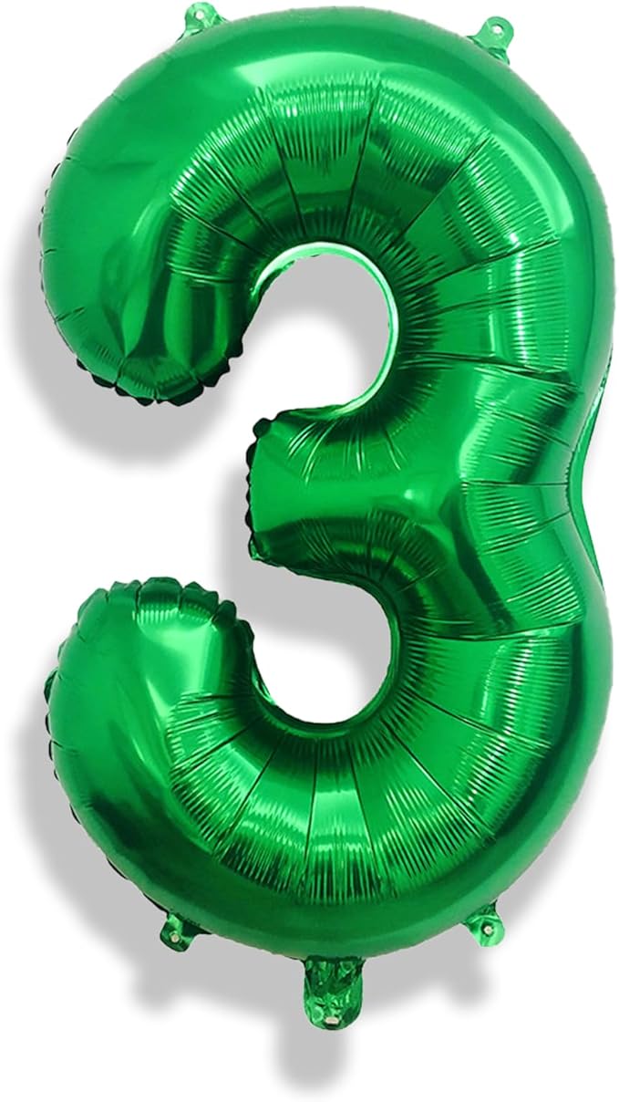 3rd Birthday Number Balloons for Kids, 40 Inch Emerald Green Foil Number, Dark Green Large Number Balloons 0-9 Set for Boys Men Birthday Party Decor Jungle Anniversary Decoration Supplies
