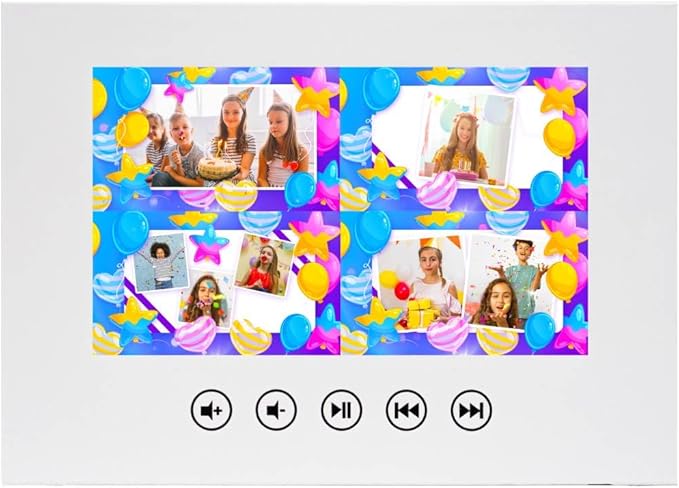 Personalized Kids Birthday Greeting Card – Upload Photos for Slideshow – Unique Video Gift – 7” LCD Digital Screen, 512MB Internal Storage, Rechargeable via USB Cable