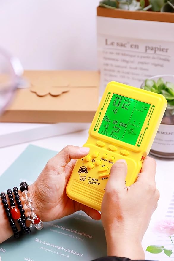 Retro Brick Game Console Large Screen with Green Backlight Built-in 23 Multi-Mode Games Classic Nostalgia Speed and Difficulty Adjustable Powered by 2 AA Batteries (Yellow)