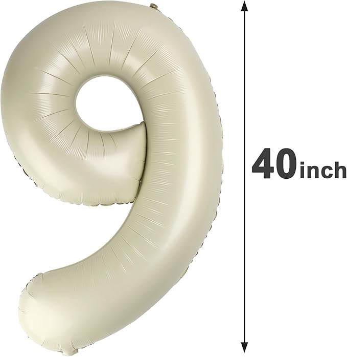 Big Cream White 9 Number Balloon 40 Inch, Jumbo Giant Happy 9th 19 29 39 49 99 Birthday Party Decorations, Large Nine Mylar Foil Anniversary Birthday Party Engagement Decorations