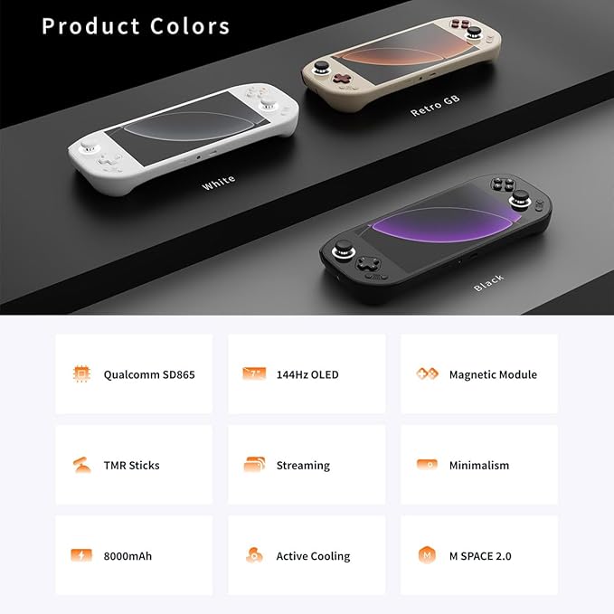 Mangmi Pocket Max Game Console,7 Inch OLED Android 13 System 8000mAh Battery Video Games Consoles,with DDR4+128G TF Card and Wireless Networt Console Casual Game Console RGB Joystick/6-Axis(White)