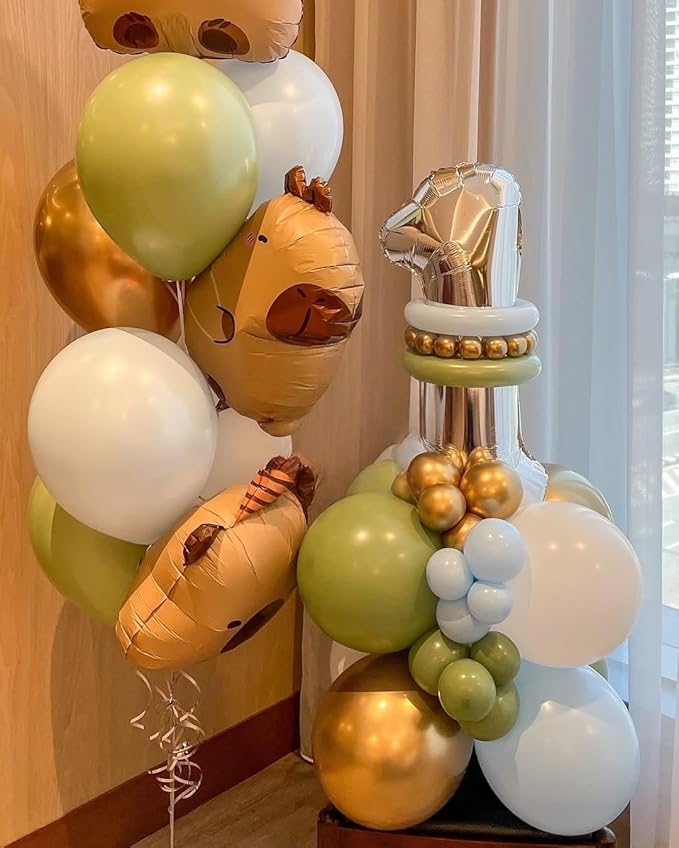 171pcs Capybara Birthday Decorations, Brown Blue Green Capybara Balloon Arch Kit, with Cute Capybara Balloons for Capybara Party Supplies Gender Reveal Baby Shower Summer Party Decor