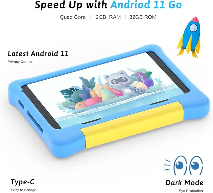 Gleeso Kid Tablets 8 inch Android Tablet for Kids 1280x800 Eye-Caring IPS Touchscreen Upgraded Protective Case 4000mAh Battery (Blue)