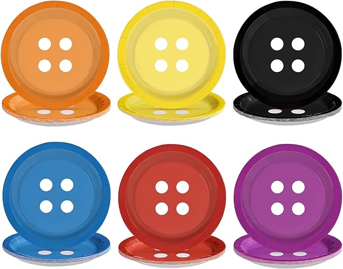 60Pcs Button Paper Plates 9 Inch Heavy Duty Disposable Colorful Button Eyes Dessert Plates Horror Movie Theme Party Decorations for Kids Samhain Halloween Birthday Celebration Dinner Party Supplies