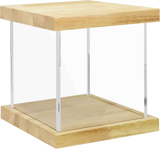 BenchPro Clear Acrylic Display Case for Trophy, Collectibles, Assemble Cube Display Box Stand Dust Proof Protection Showcase for Action Figures Toys. (1" Thick Wood, 8" H x 8" L x 8" D)