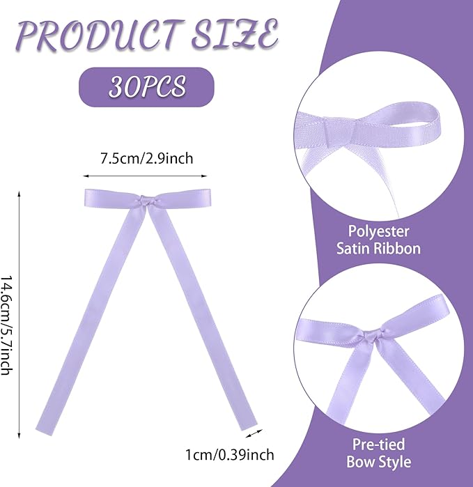 30 Pack Bow Cake Toppers Purple Ribbons Bows for Cake Bow Cupcake Toppers Purple Bow Birthday Decorations for Baby Shower Birthday Wedding Party Supplies