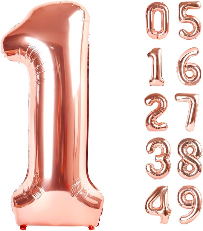 Rose Gold Number 1 Balloon 40 inch, Number 1 Birthday Balloon for Boy Girl, Rose Gold Foil One Balloon for 1st 10 11 12 16 18 Birthday Party, Anniversary Celebration Number Balloons Decorations