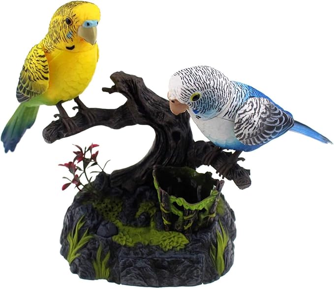 nulala Simulation Parrots Birds Ornament - Voice Controlled Parrots Parakeet Chirping and Wings Flap - Electronic Budgie Pet for Home Garden Decor (513GH)