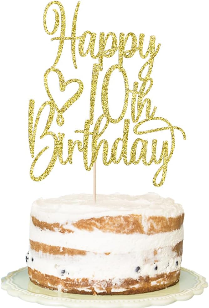 Gold Glitter Happy 10th Birthday Cake Topper - Cheers to 10 Years Cake Topper, 10 & Fabulous Cake Decoration for Hello 10th Birthday Anniversary Party Cake Decorations Supplies