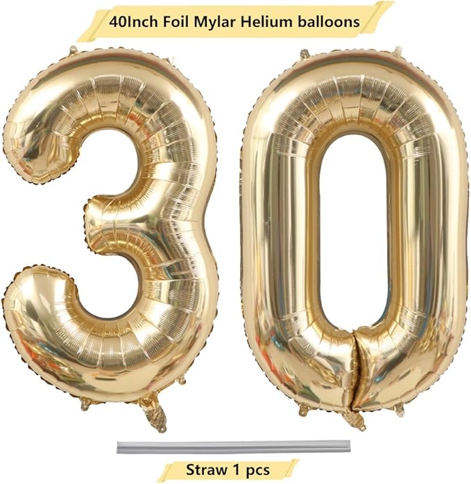 40 Inch Light Gold 30 Number Balloons White Gold Giant 30 Foil Mylar Helium Large Digital Balloon Champagne Gold Birthday Numbers Jumbo Balloons 30th Anniversary Events Party Decorations Supplies