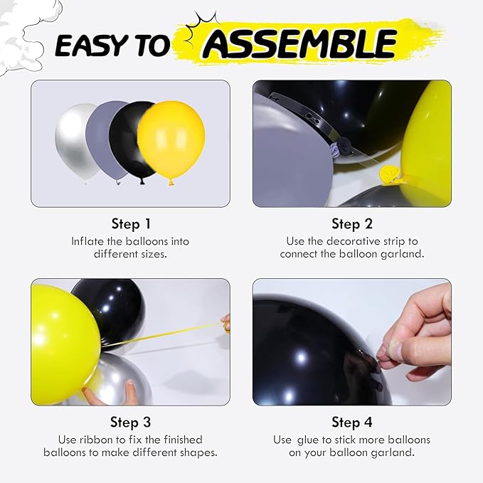 54 PCS Bat Theme Birthday Decorations Superhero Super City Backdrop 5x3FT Black Yellow Silver Balloons Arch Garland Kit Full Moon Bat Background Children Party Supplies