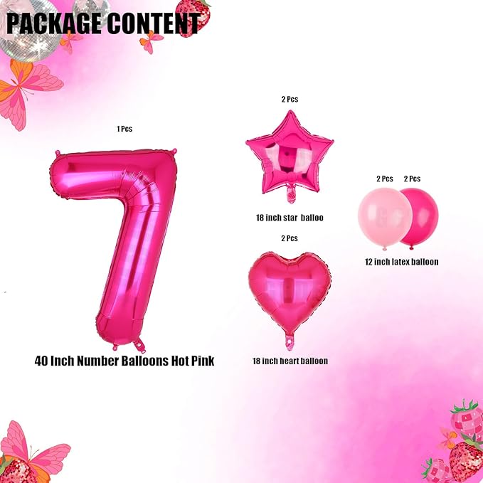 40 Inch Number Balloons Hot Pink 7 Large Number Balloon Anniversary Event Celebration Bachelorette Cowgirl Let's Go Girls Pink Themed 7th Birthday Party Decor Supplies 9 Pcs