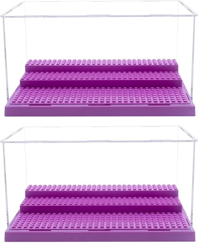 WMM Minifigure Display Case for Action Figures Blocks, Dustproof Acrylic Display Box Storage with 3 Movable Steps for Collection Models Minifigures, Bricks Blocks Toys