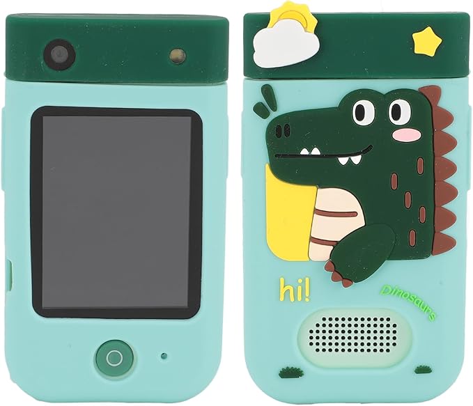 48MP 1080P HD Kids Smart Phone, 2.8in Touchscreen Camera with Autofocus, 180° Rotating Lens, Music Player, Games, Voice Recorder, for Boys Girls, with Carton Stickers (Green