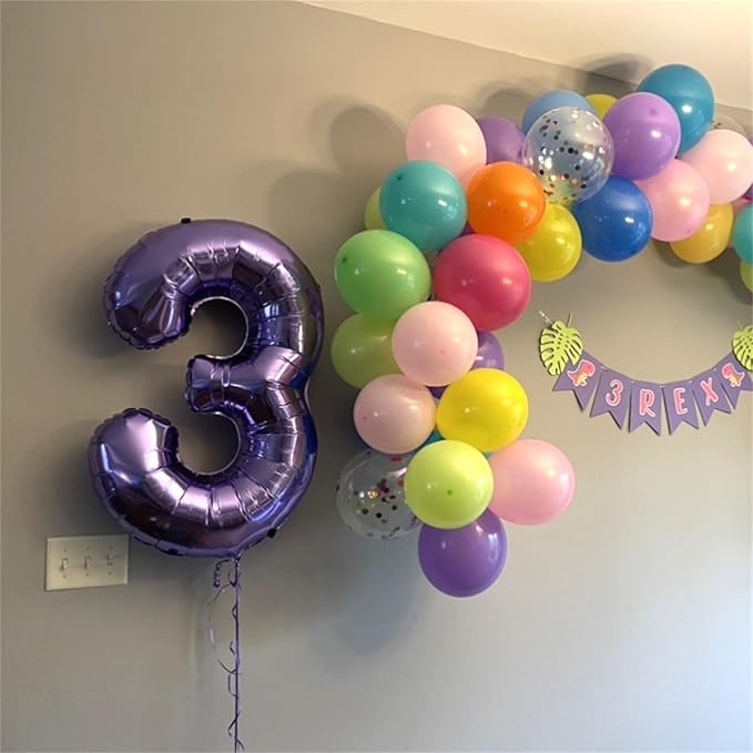 3rd Birthday Number Balloons for Kids, Self Inflating 40 Inch Purple Foil Balllons, Large Number 3 Balloons for Women 30th Birthday Party Bridal Shower Anniversary Graduation Party Decor Girl Supplies