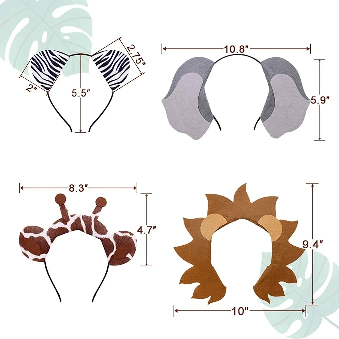 CiyvoLyeen Animals Ears Headbands Birthday Jungle Safari Zoo Party Favor Monkey Rhinoceros Elephant Hair Hoop for Kids