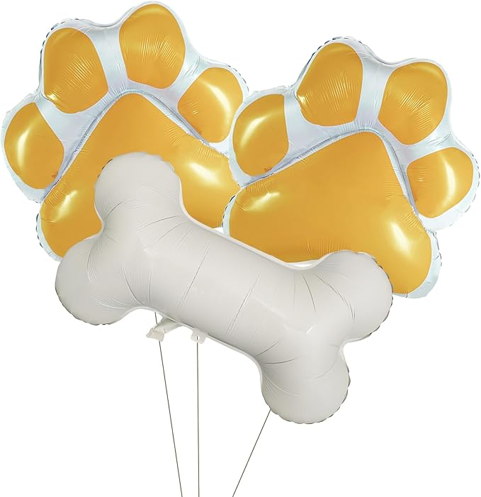 Dog Paw Shaped Foil Balloons Bone Shaped Foil Balloons Dog Party Balloons Decorations for Pets Party Kids Birthday Baby Shower Decorations (Yellow)