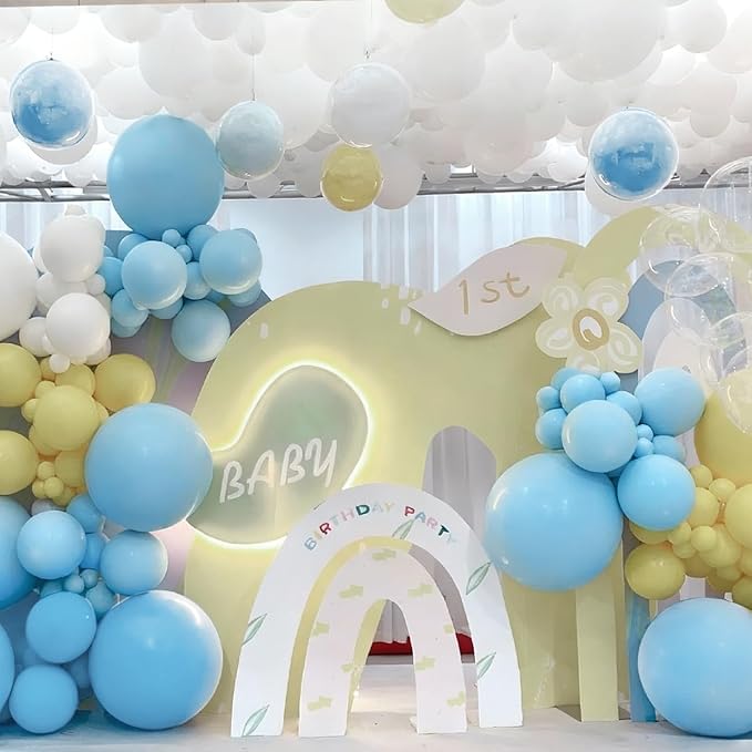 Blue Yellow White Balloon Garland Arch Kit, 155Pcs Latex Balloons Different Size 18 12 10 5 inch for Birthday Baby Shower Wedding Anniversary Party