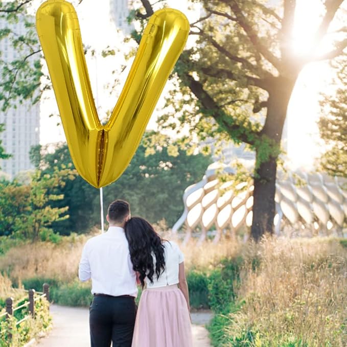 TONIFUL 40 Inch Large Gold Letter V Balloons, Foil Mylar Big Balloons for Birthday Party Anniversary Decorations
