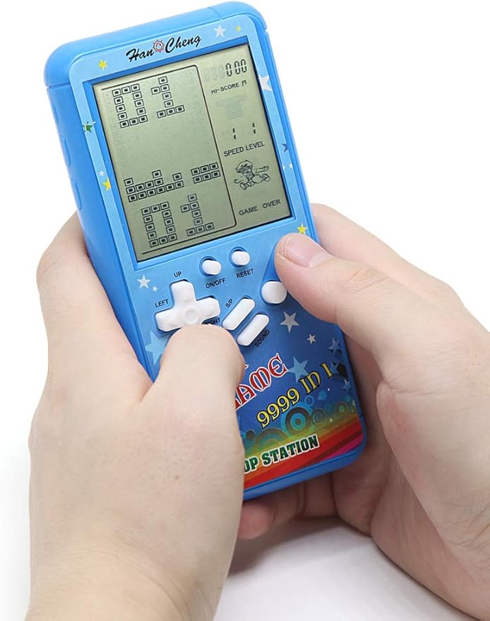 Retro Block Game Console with Color Shell and Large 4.5" Screen, 23 Preloaded Games, Blue