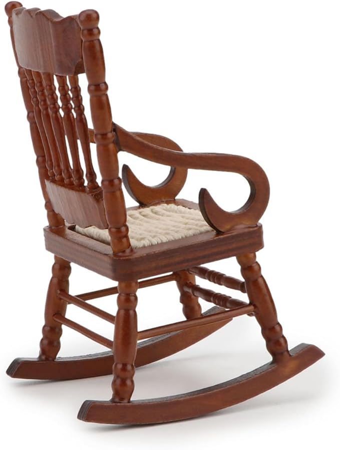Dollhouse Chairs 2PCS Miniature Rocking Chair 1:12 Scale Wooden FurnitureAccessories Tiny Mini House Home Outdoor Decoration ModelLiving Room Scene Christmas Craft Displays (Brown)