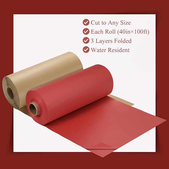 Moukeren 40'' x 100' Circus Tablecloth Roll Plastic Tablecloth Disposable DIY Carnival Tent Party Supplies for Big Top Tent Backdrop Curtains Ceiling Wall Drapes (Beige, Red,4 Roll)