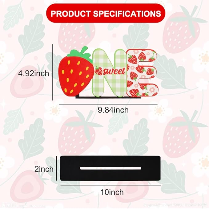 Strawberry Sweet ONE Letter Sign Table Centerpieces for My Baby Girl Berry First Birthday Decor,Birthday Decorations for One Year Old Party Supplies(2 Set)