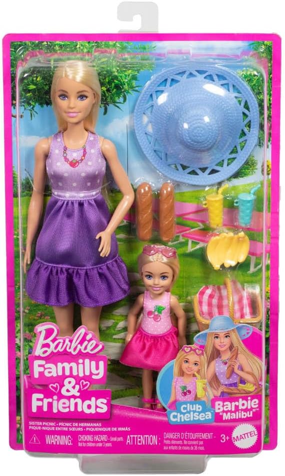 Barbie Family & Friends Dolls & Accessories Playset, Picnic-Themed Playset with Fashion & Small Dolls, Plus 9 Pieces Including Food