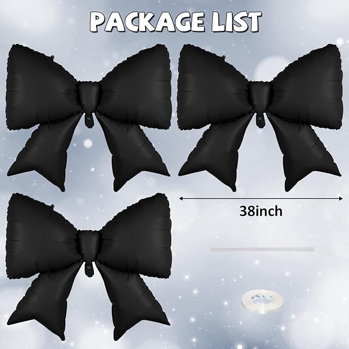 38 Inch Black Bow Foil Balloons, Large Black Mylar Bowknot Balloons Coquette Birthday Party Decorations for Girls Women Bachelorette Wedding Engagement Bridal Shower Baby Shower Decorations Supplies