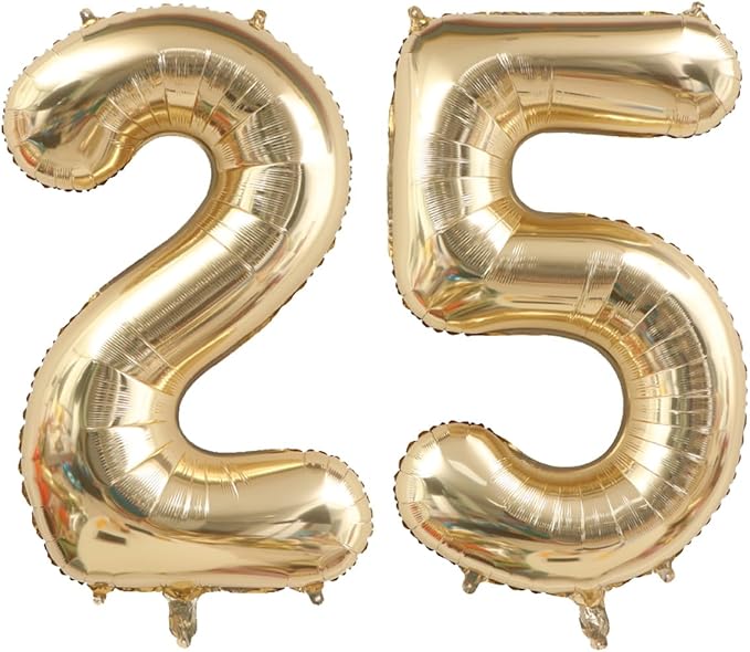 40 Inch Light Gold 25 Number Balloons White Gold Giant 25 Foil Mylar Helium Large Digital Balloon Champagne Gold Birthday Numbers Jumbo Balloons 25th or 52nd Anniversary Party Decorations Supplies