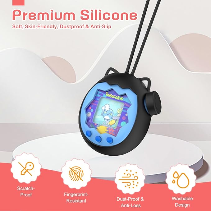 for Tamagotchi Paradise Silicone Case–Soft Protective Cover with Lanyard,Shockproof Dustproof Shell for Tamagotchi Electronic Pet Toy[Black]