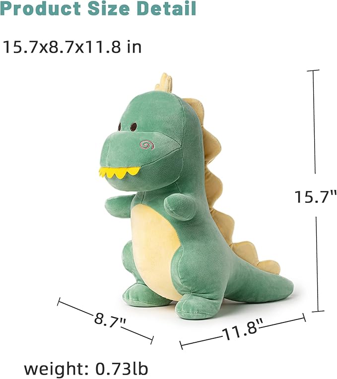 Big Dinosaur Plush Toy, 15.7" Dinosaur Stuffed Animal Stuffed Dinosa Cute Dino Plush Soft Plushie Dino Stuffed Animals Toys for Boys Girls Baby Kids Green