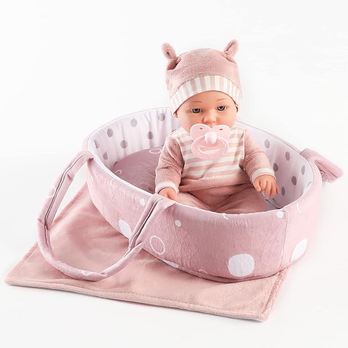 Enjoyin 12'' Baby Doll Playset with Washable Doll Accessories Includes Carrier Bassinet Bed, Pacifier, Blanket, and Pillow, First Baby Dolls for Toddlers 36 Months and Up