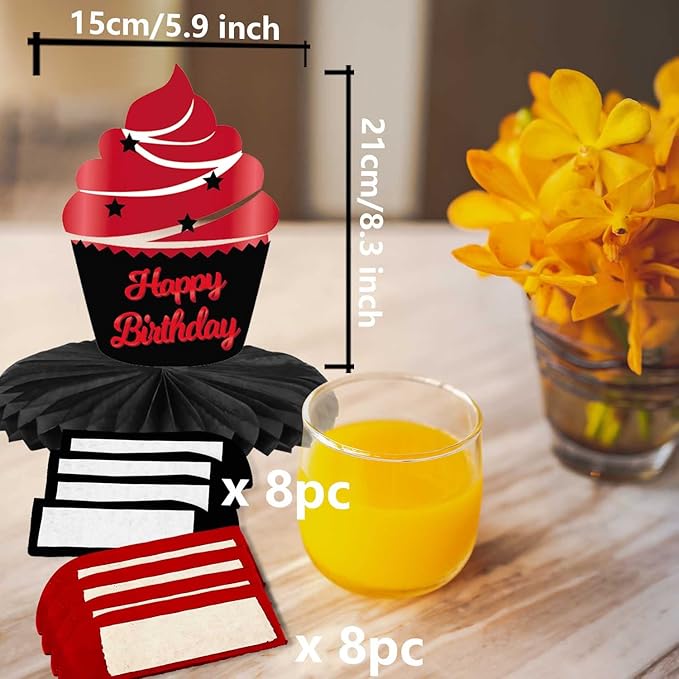 Happy 27th Birthday Red and Black Table Honeycomb Centerpieces Balloons Theme Decor Table Decorations Table Toppers for Girls Women Princess 27 Years Old Birthday Party Bday Supplies Background Gold