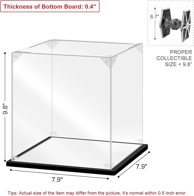 Acrylic Display Case for Collectibles Assemble Acrylic Display Box for Lego 75300 75304 75349 Helmet Model Clear Acrylic Case for Display Toys Action Figures(Black,7.9*7.9*9.8 inch)