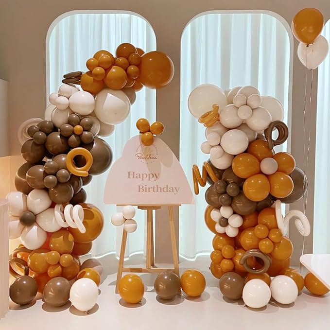 Fall Thanksgiving Balloon Arch Kit, 155 Pcs Boho Brown Orange White Balloons Garland for Baby Shower Autumn Birthday Party Decorations