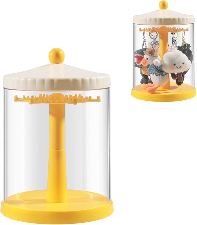 360° Rotating Clear Display Case for 5.9-6.7 Plush Dolls, Collectible Toy, Action Figures, Transparent Dust-Proof Protective Storage Box with Cover, Stackable, Yellow