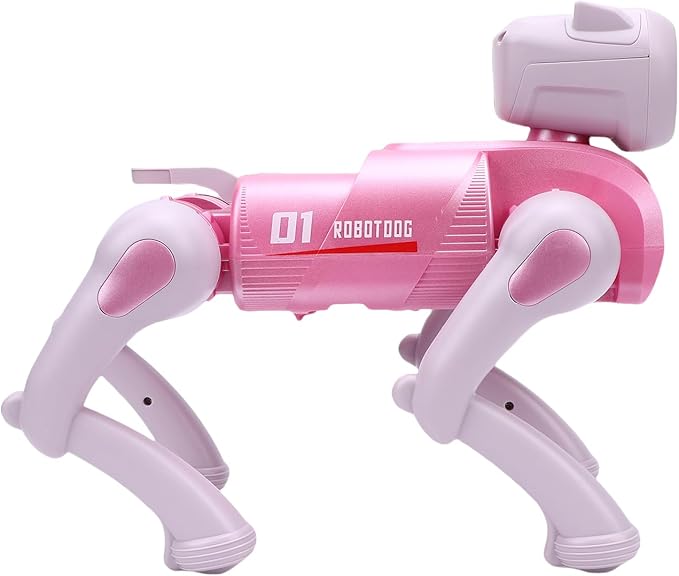 Drfeify AI Robot Dog, Programmable Interactive Robotic Pet with Voice Control, 2.4G Remote, App Control, Multiple Actions, for Kids Adults Coding Entertainment (Pink)