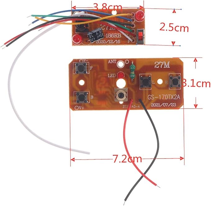 2Pcs 27mhz Four-Way Remote Control Board Two-Way RC Transmitter and Receiver Toy Car Robot Model Accessories,DIY Toys Projects Four-Way Remote Control Remote and App Controlled Vehicles Accessories