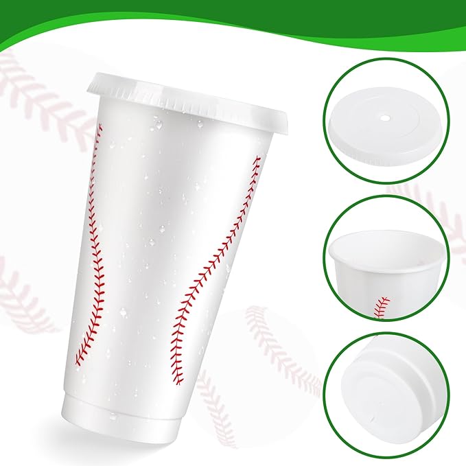 Hxezoc 16 Pieces Plastic Baseball Cups Reusable Cute Party Cups 24 oz Sports Party Gifts for Baseball Game Sport Birthday Party Decoration Supplies