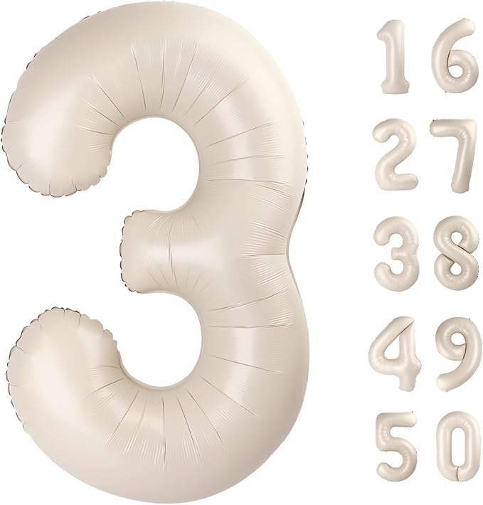 40 Inch Milk White Balloon Number 3 Cream Balloon,Number Balloons Big Giant Jumbo Number 3 Foil Mylar Balloons for 13th Birthday Party Anniversary Events,Wedding Anniversary Party Decorations