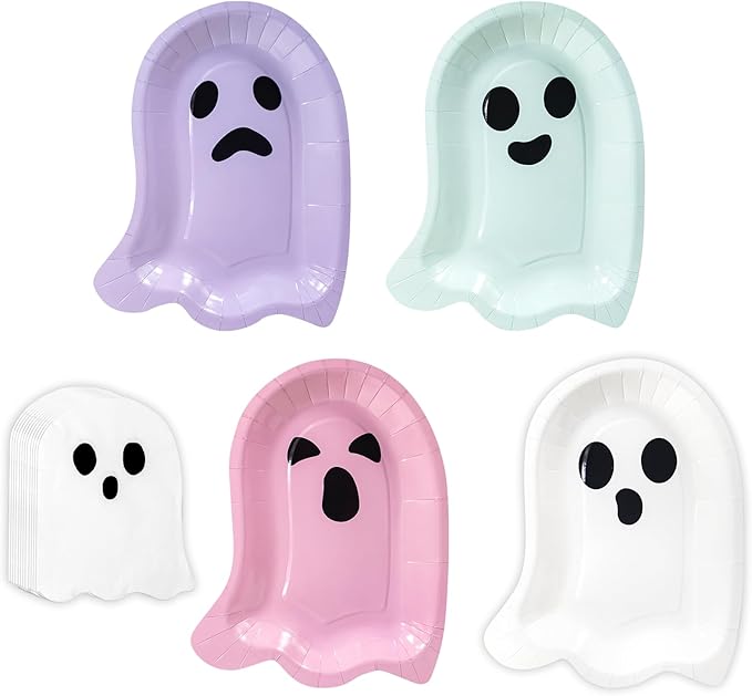 180Pcs Halloween Ghost Party Supplies Paper Plates and Napkins Serve 60 Disposable Tableware Set for Birthday Party Decorations Game Day Family Holiday Sports Events