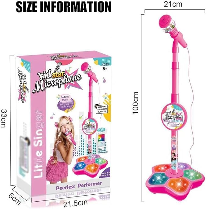 The All-in-One Microphone Toy That Makes Every Day a Concert, 2026 New Karaoke Microphone Toy with Adjustable Stand and LED Lights, Christmas Birthday Gifts for Little Singers(Black)