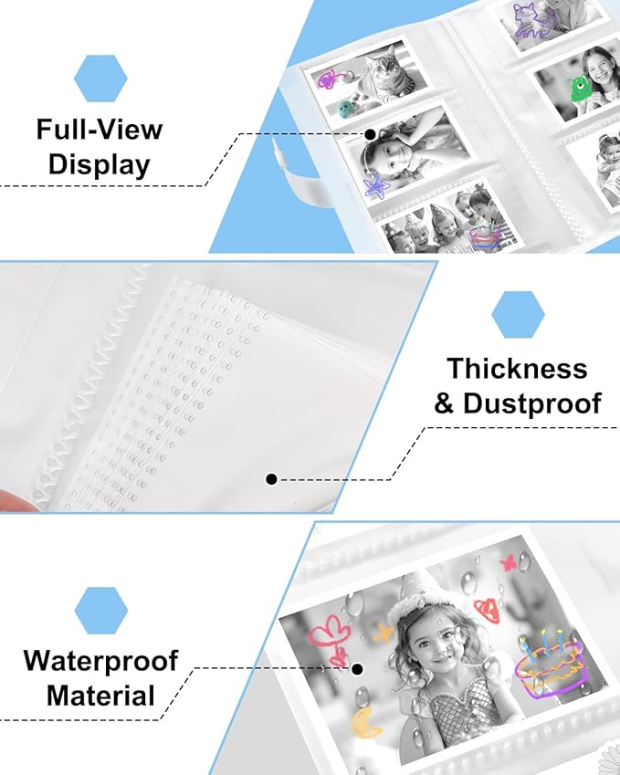 OTJ 12 Rolls Instant Print Camera for Kids Refill Print Paper Thermal Print Paper Rolls - Photo Album 2.5x3.5 Picture Holder Book Holds 120 Horizontal Photos DIY Picture Albums