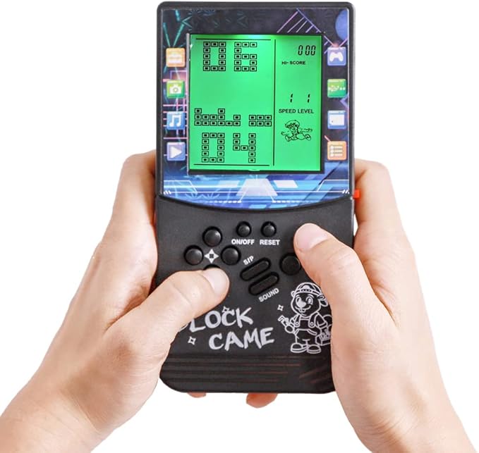 New Large Screen Brick Game Console Green Backlight Built-in 23 Multi-Mode Block Games Classic Nostalgia Puzzle Speed and Difficulty can be Adjusted Suitable as a Gift for Kids (Black)