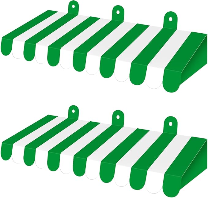 2 Pcs Circus Awning Wall Decorations 3D Carnival Striped Awnings for Carnival Theme Party Lemonade Stand Classroom Decoration Circus Party Supplies (Green and White)