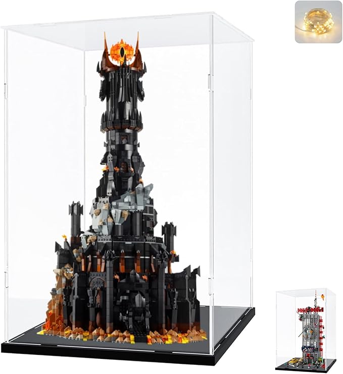 Thickened Clear Acrylic Display Case for Lego 76178 Daily Bugle for 10341 NASA Artemis Space Launch System for 10333 Lord of Rings Barad-dûr for 76454, Showcase Large, Black Inside 19.7x13.8x33.5in