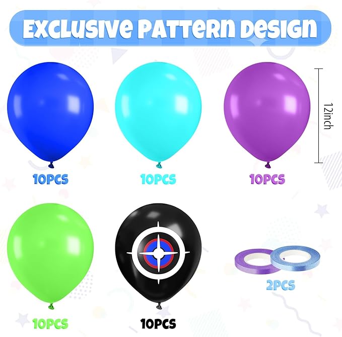 Green Purple Teal Balloons, 50Pcs 12 Inch Fruit Green Purple Royal Blue Teal Black Balloons for Boys Men Game Theme Birthday Party Decorations Boy Baby Shower Supplies