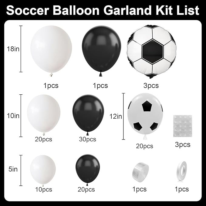 GRESATEK Soccer Balloon Arch Garland Kit, Black White Balloons Decorations with Soccer Foil Balloons for Men Women Teen Kids Soccer Football Theme Birthday Party Decor Supplies