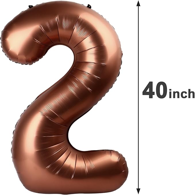 Dark Brown 40 Inch Big Number Balloon Birthday Decoration, Number 2 Helium Balloon 12 20 22 23 24 26 2025 New Years Celebration, Boy Girl Baby Anniversary Party Graduations Supplies Decorations